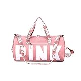 Sports Gym Bag Large Capacity Travel Duffel Bag Sport Shoes Bag with Wet Pocket Compartment for Men and Women Lightweight Multiple Colors PINK Logo (PINK)