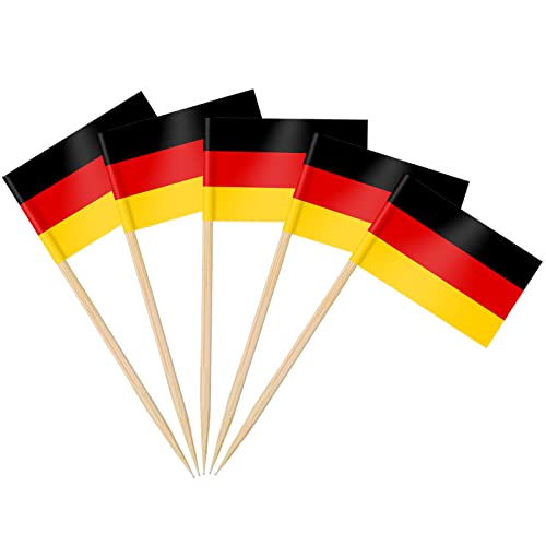 AhfuLife 100/200pcs Germany Toothpick Flags Cake Toppers for Olympic Decorations, German Cocktail Stick Flag for Sandwich Food Cupcake Toppers Tableware World Cup Party Supplies Decor (200 Pcs) โ image 1