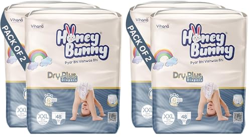 Image of Honey Bunny Baby Diaper Pants Super Soft Dry Plus 12 Hour protection XXL-96 (Pack of 2)