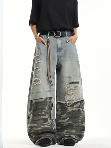 Image of DFGIGT Mens Baggy Jeans Wide Leg Denim Pants Y2k Loose Fit Streetwear | Hip Hop,Vintage 2000s,Jinco Jeans,Straight Leg,5 Pockets
