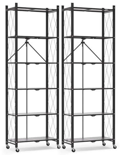 Image of ALANNG 73.6 Inch Folding Bookshelf, 6 Tier Metal Bookcase and Bookshelves | Tall Shelves for Living Room Office Bedroom, Heavy Duty Book Shelve Free Standing Open (Black, 2PACK)