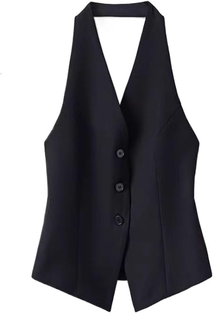 Women's Halterneck V-neck Single-breasted Suit Vest Workplace Business Daily Dating Versatile Slimming Vest Jacket