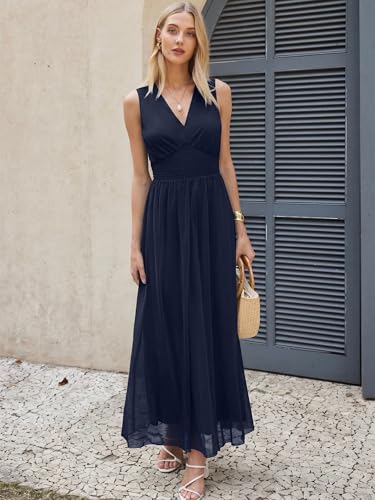 Image of ANRABESS Women's Floral Tulle Wedding Guest Maxi Dress | V Neck Sleeveless,A-Line Elastic Waist,Casual Flowy Formal Boho,Bridal Shower Garden Party Beach Vacation,Summer Fall