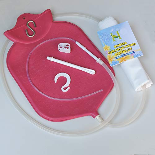Enema Bag Kit for Colon Cleansing with Platinum Cured Silicone Hose (4 Quart, Open Top) - Red