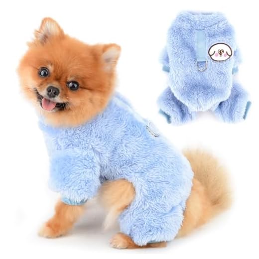 PAIDEFUL Pijamas de forro polar para perros pequeños de dibujos animados, pijamas suaves de 4 patas, overol sólido para cachorros, suéter para mascotas, abrigo cálido para perrito, otoño e invierno,