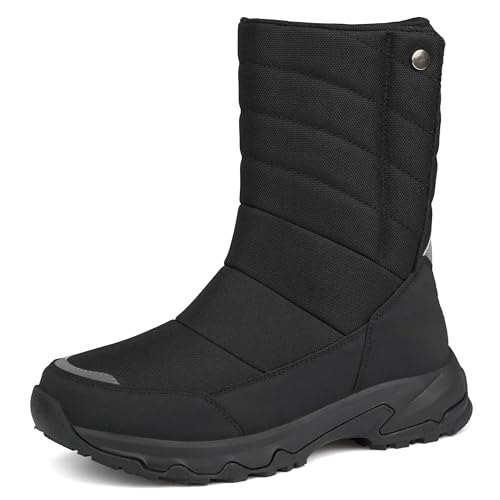 Image of Men's Winter Waterproof Snow Boots Non-Slip Work Boots Warm Slip On Mid-Calf Booties Lightweight Outdoor Athletic Diabetic Boots