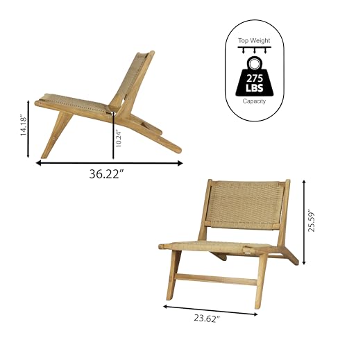 JONATHAN Y RLX1000A Parker Mid-Century Modern Woven Seagrass Wood Armless Lounge Chair Contemporary, Bohemian, Coastal, Transitional, Rustic, Natural - view 2