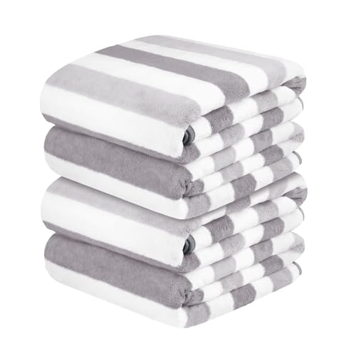 Image of JML Bath Towels, Pack of 4, 30 inchx60 inch, Large Microfiber Towel Set, Ultra Soft, Super Absorbent, Fast Drying, Perfect for Suana, Shower, Pool, Sport, Travel, Fitness, SPA,Yoga, Cabana Stripe Grey
