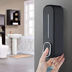 BATH GURU Bathroom Soap Shampoo Abs Wall Mounted Liquid Sanitizer Gel Kitchen Dishwash Plastic Dispenser 350Ml Pack of 1 Slim Black