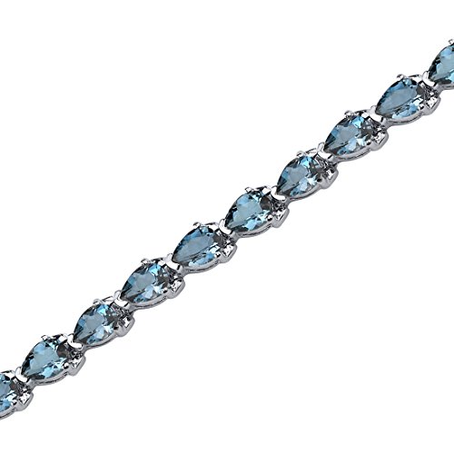 PEORA London Blue Topaz Teardrop Tennis Bracelet for Women 925 Sterling Silver, Natural Gemstone, 9.50 Carats total Pear Shape 6x4mm, 7 ? inch length, December Birthstone Bracelet, w/Jewelry Box