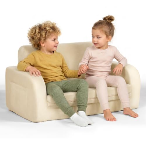 little dove 3-in-1 Extra Wide Convertible Kids Couch, Flip Open Kid Sofa, Machine-Washable Kid Couch for Girls, Kids Sofa for Fun Playtime, Beige by little dove - Used condition - US$45.36
