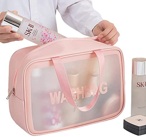 Image of Handcuffs PVC Makeup Pouch with Carry Handle | Wash Bags | Cosmetic Organizer | Toiletry Bag | Vanity Case | Make Up Handbag | Grooming | Travel | Portable | Accessories | Washbag (Pink)