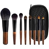 HIONJIN 8pcs Makeup Brushes Walnut Handle Set Pointed Color Brushes Mini Eyeshadow Brushes