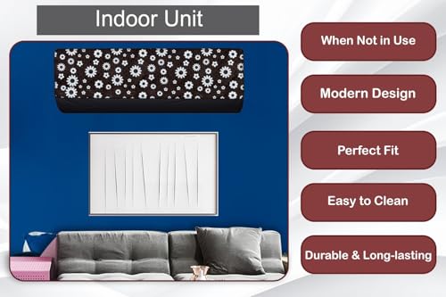 Image of The Furnishing Tree AC Cover Set of Indoor and Outdoor Unit for 1.5 ton Water Resistance & DustProof, Floral Pattern White & Black
