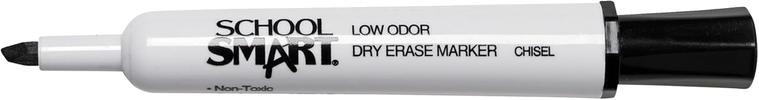 School Smart Dry Erase Marker, Low Odor, Chisel Tip, Black, 40 lb - 24 Inches x 1000 Feet, Pack of 12, White