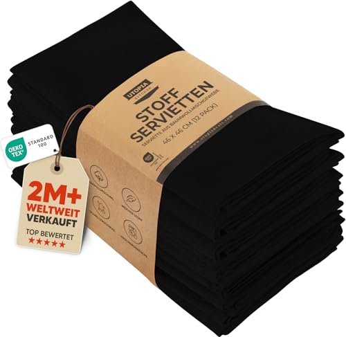 Utopia Kitchen Stoffservietten [12er Pack, Schwarz] 46x46 cm Waschbare Tischservietten für Hotel,...