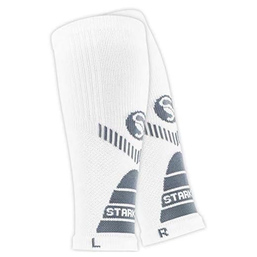 STARK SOUL 2 par vadkompressionsstrumpor utan fot för kvinnor och män, sport vadmanschetter, vadbandage, benvärmare, 2 par vita, M