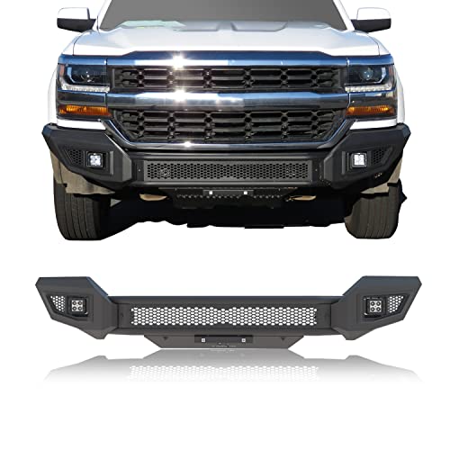 IRONBISON Front Bumper Compatible with 2016-2018 Chevy Silverado 1500 Pickup Truck Off-Road Bumper Guard with 2 LED Fog Light Splash Guard Can Add 30