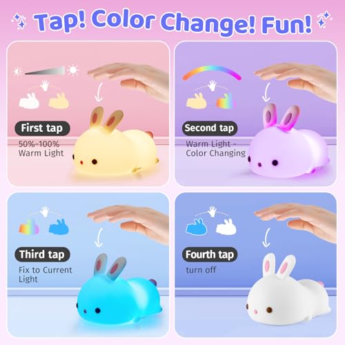 One Fire GJWH102221W1 Night Light For Kids Bunny Cute Lamp,16 Colors Cute Night Light Kids Night Light,Rechargeable Baby Night Light Toddler Night Light thumb #3