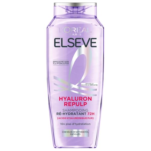 L’ORÉAL PARIS - Shampooing Ré-Hydratant pour Cheveux Déshydratés et Fatigués - Hydratation 72H - Brillance - À l'Acide Hyaluronique - Elseve Hyaluron Repulp - 300 ml