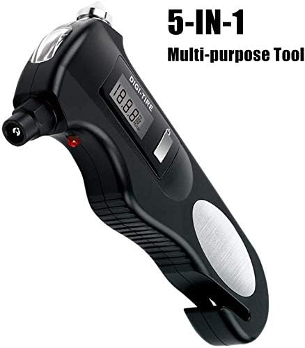 XBRN 5-in-1 Digital Tire Pressure Gauge,150PSI with Multi-Functional Rescue Tools of LED Flashlight,Safety Glass Hammer, Seatbelt Cutter, Gauge Tyre Profile, Bottle Opener for Cars and Motorcycles