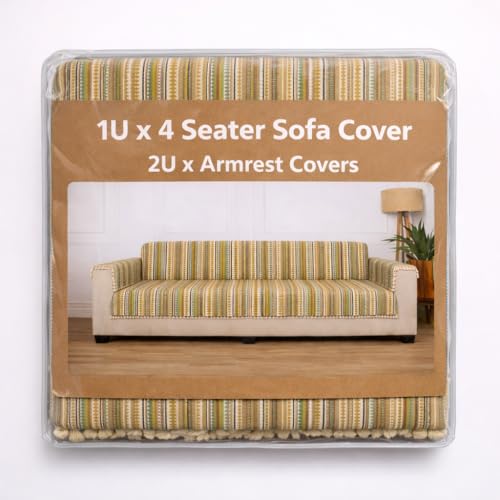 Image of Gifts Island 4 Seater Cotton Sofa Cover Mat | Anti Slip Sofa Cover Throw | All Over Furniture Protector with Elastic Straps | Washable Couch Cover for Living Room (Brown, 4 Seater)