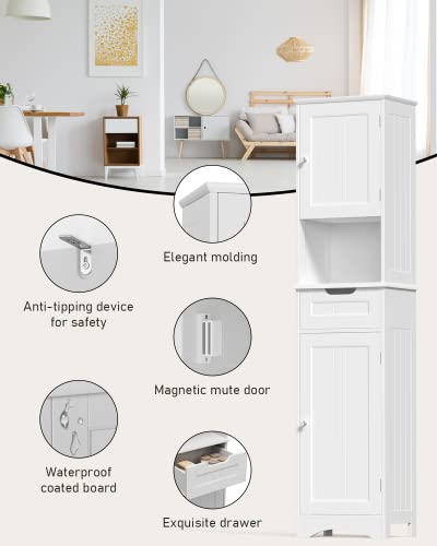 Gizoon 67" H Bathroom Storage Cabinet Organizer W/ 2 Doors & 1 Drawer, Tall Slim Freestanding Linen Tower W/Adjustable Shelves For Home, Versatile, Anti-Tipping #TOP7