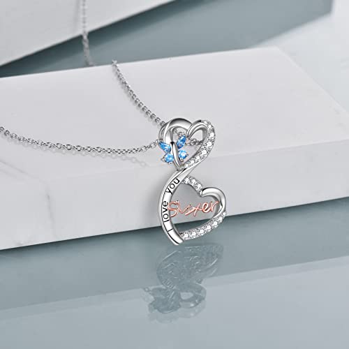 POPKIMI Gifts for Sister 2 3 4 5 Sisters Necklace Sterling Silver Crystal Fashion Jewelry Gift for Women Friend Female Friendship Lasts Forever4