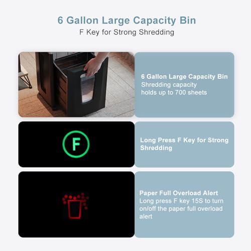 Monitaind Q9B-0614 P7 High Security Paper Shredder: Heavy Duty 6-Sheet Shredder For Home Office, Micro Cut Commercial Shredder Shreds Credit Cards/Staples/Cds/Dvds thumb #5