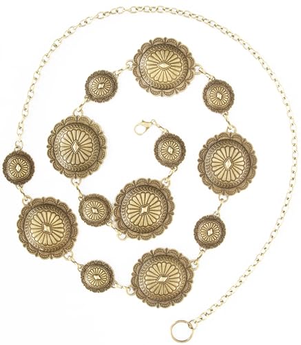 INOGIH Women Western-Cowgirl-Concho-Belt Boho-Waist-Metal-Chain-Belt for Dresses Jeans Pants4