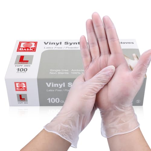 Oh! Trendy Disposable Clear Vinyl Exam Gloves, Medical Grade, Large, 100PCS