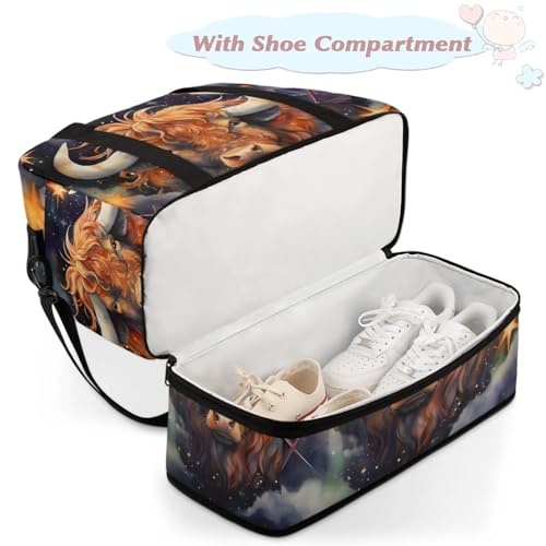 Large Weekender Overnight Bags Abstract Cow Galaxy Travel Duffel Bag for Women Men Gym Bags With Shoe Compartment Foldie Travel Tote Bag Carry On Personal Item Bag for Travel Gym Sports4