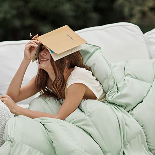 Rewardown Kapok Down Comforter King Size, Recycled White Down And Kapok Blended Filling Winter Duvet For Difficulty Falling Asleep & Sleeping Lightly & Afraid Of Cold Sleepers (90X106'', Creamy Green) #TOP3