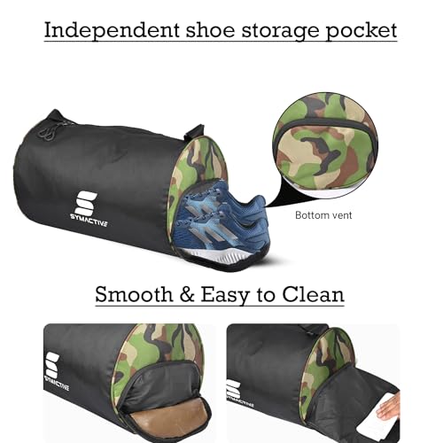 Image of Amazon Brand - Symactive Sports Gym Bag Workout Fitness Tote Polyester Lightweight Men & Women Backpack for Sports Swimming Boxing Athletic Crossfit Exercise Yoga Fitness - Black and Miltery