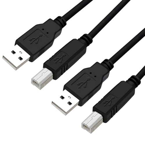 2 PCS 1,8m Cable Impresora Negro, USB 2.0 Tipo A Macho a Tipo B Macho, Alta Velocidad de Transferencia de Datos hasta 480 Mbps, Conectores Chapados en Oro y Blindaje Múltiple para Conexiones Estables