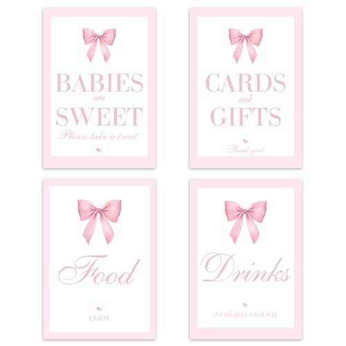 Image of Pink Bow Baby Shower Decorations, Baby Shower Games, Pink Bow Enioy Gift and Gift Cards for Kids' Party, Birthday Party Decorations Bow Games Activity Party for Girl