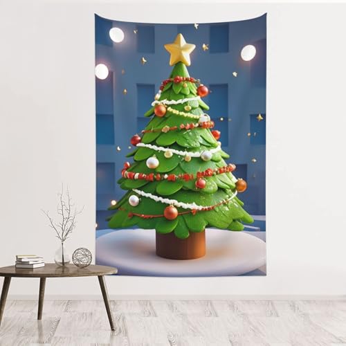 Tapisserie murale sapin de Noël GJHKSSVB 152x101 cm en velours pêche pour décoration de salon