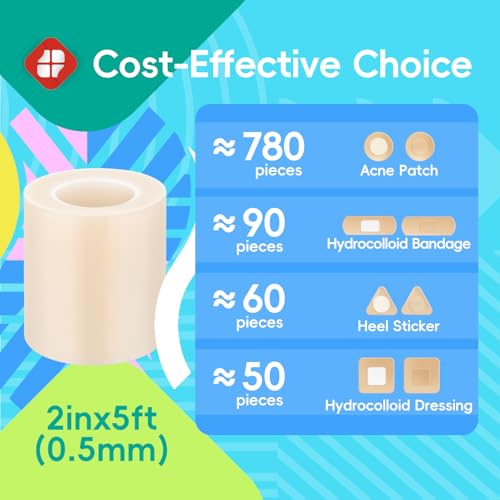 Image of LIFARA Hydrocolloid Roll for Wound Care - Cut-to-Size, Extra Large Hydrocolloid Patch Bandages with Self-Adhesive, Waterproof, First Aid Kit Essential (2in*5ft, 19.7mils / 0.5mm Thickness)