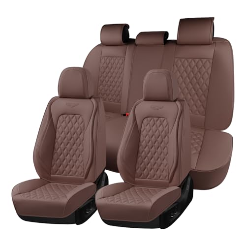 Image of Coverado Full Set Car Seat Covers, Brown Leather Seat Protectors for Cars, Waterproof Luxury Front & Back Car Seat Covers, Universal Fit for Most Cars-Brown