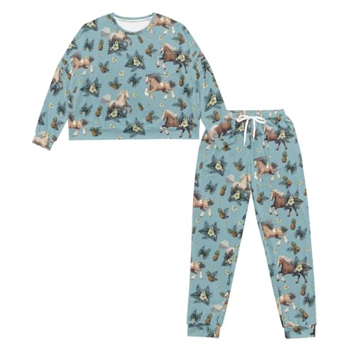 Image of Women's 2 Piece Printed Pajama Set Long Sleeve Sleepwear Set with Long Pants Casual Lounge Sets with Pocket