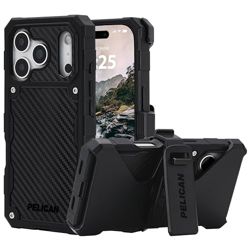 Pelican Shield iPhone 17 Pro Case [Compatible with MagSafe] Rugged Phone Case w/ 21ft Military-Grade Drop Protection - Heavy Duty Phone Cover w/Belt Clip Holster for iPhone 17 Pro - Carbon