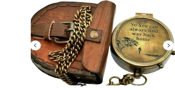 Brújula de Bolsillo Náutica Vintage de Latón Antiguo con Estuche de Cuero