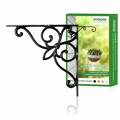 Image of Sharpex Wall Mounted Metal Bracket | Decorative Wall Hook Plant Hanger for Hanging Pots, Bird Feeders, Flower Baskets, Planters, Lanterns, Lamps, and Wind Chimes for Indoor /Outdoor Use (Black, 4 Pc)