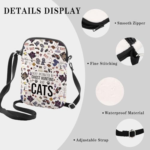 Ghost Hunting Gift Paranormal Gift Easily Distracted By Ghost Hunting And Cats Travel Crossbody Bag3