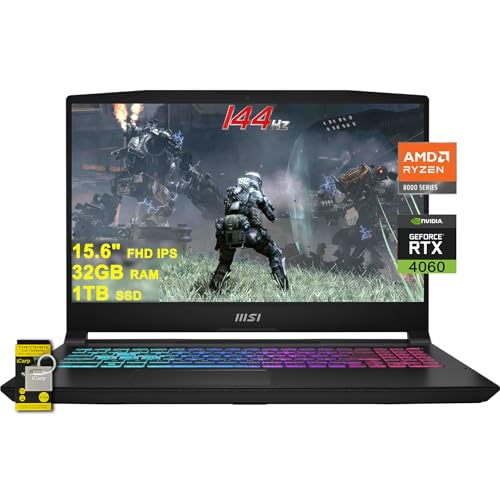 MSI Katana A15 AI Gaming Laptop 15.6 pulgadas FHD IPS 144Hz AMD Octa-core Ryzen 7 8845HS (Beats i7-12700H) 32GB RAM 1TB SSD GeForce RTX 4060 8GB RGB retroiluminado USB-C Nahimic Win11 con accesorio