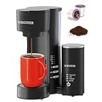 3IN1 Single Serve Coffee Maker for K Cup Ground Small Coffee Machine with Milk Frother 6 14oz Brew Size 28oz Water Tank Adjustable Drip Tray