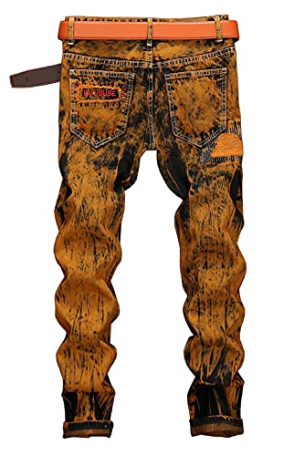 AIYINO Mens Ripped Slim Straight Fit Stretch Biker Jeans Stylish Denim All Waist(36 Gold) steampunk buy now online AIYINO Mens Ripped Slim Straight Fit Stretch Biker Jeans Stylish Denim All Waist(36 Gold) steampunk buy now online