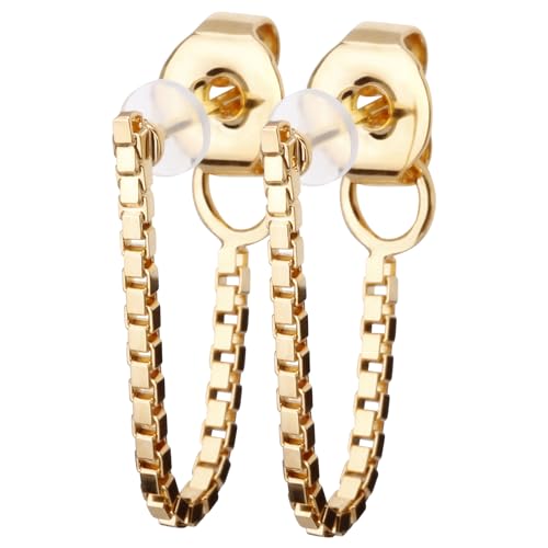 LOKUMI K18(18K) Post Venetian Chain Hoop Earrings | Hypoallergenic & Nickel-Free | Made in Japan | Available in 3 finishes: Silver, 24KGold, and PinkGold jk-222(24K gold plated)