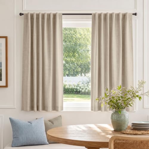 Image of Linen Textured Total Blackout Curtains for Bedroom 54 Inches Long, Oatmeal | 100% Blackout Shield, Back Tab /Rod Pocket Living Room Drapes, Thermal Insulated Blackout Curtains 2 Panels Set, 42 inchW x 54 inchL