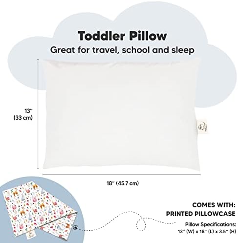 Toddler Pillow with Pillowcase - 13x18 My Little Dreamy Pillow - Organic Cotton Toddler Pillows for Sleeping, Kids Pillow, Travel Pillows for Sleeping, Mini Pillow, Toddler Bed Pillows (Forest)